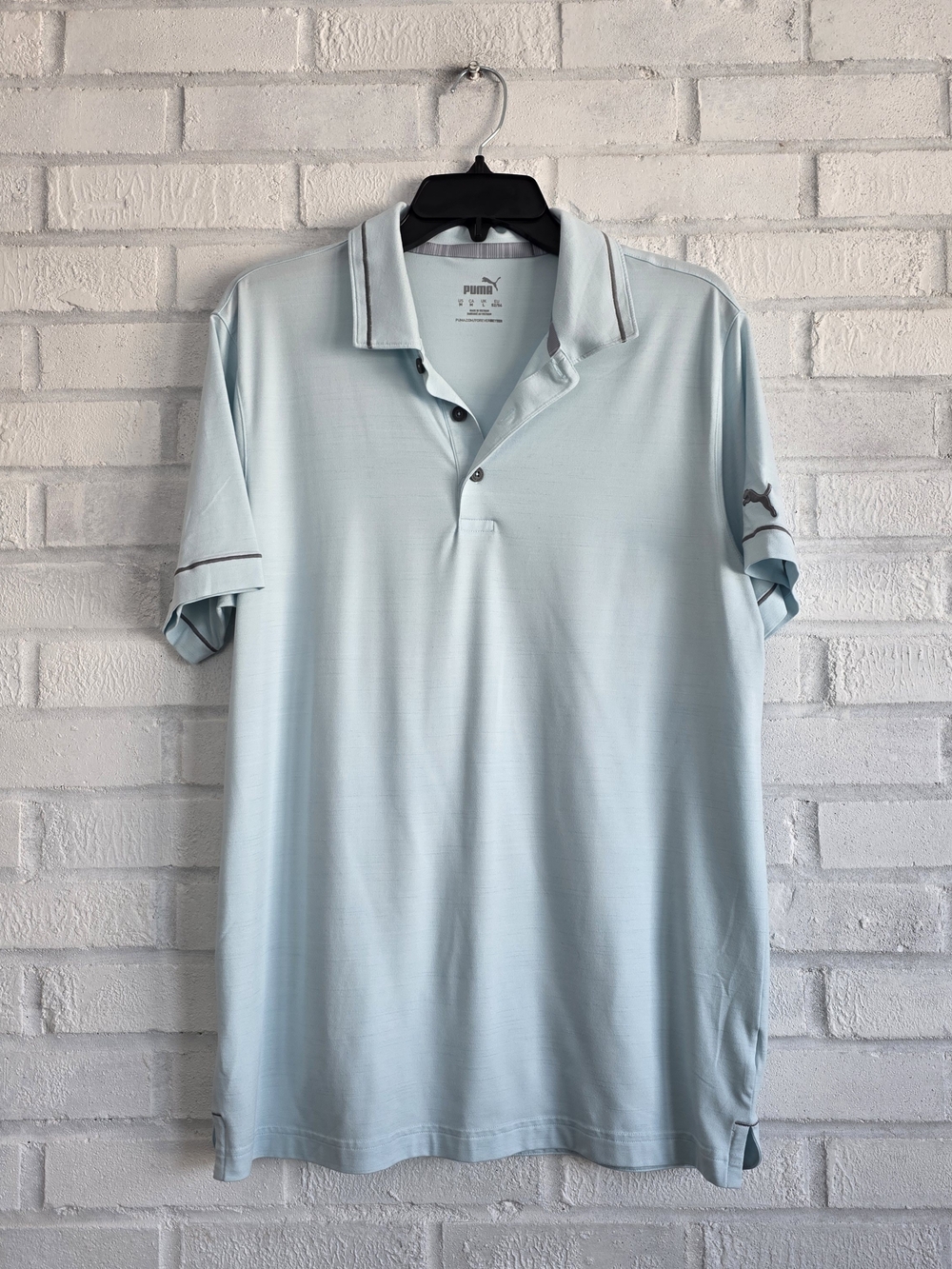 Puma Golf Men's Light Blue Short Sleeve Puma Men’s Pale Blue Golf Polo with Trim